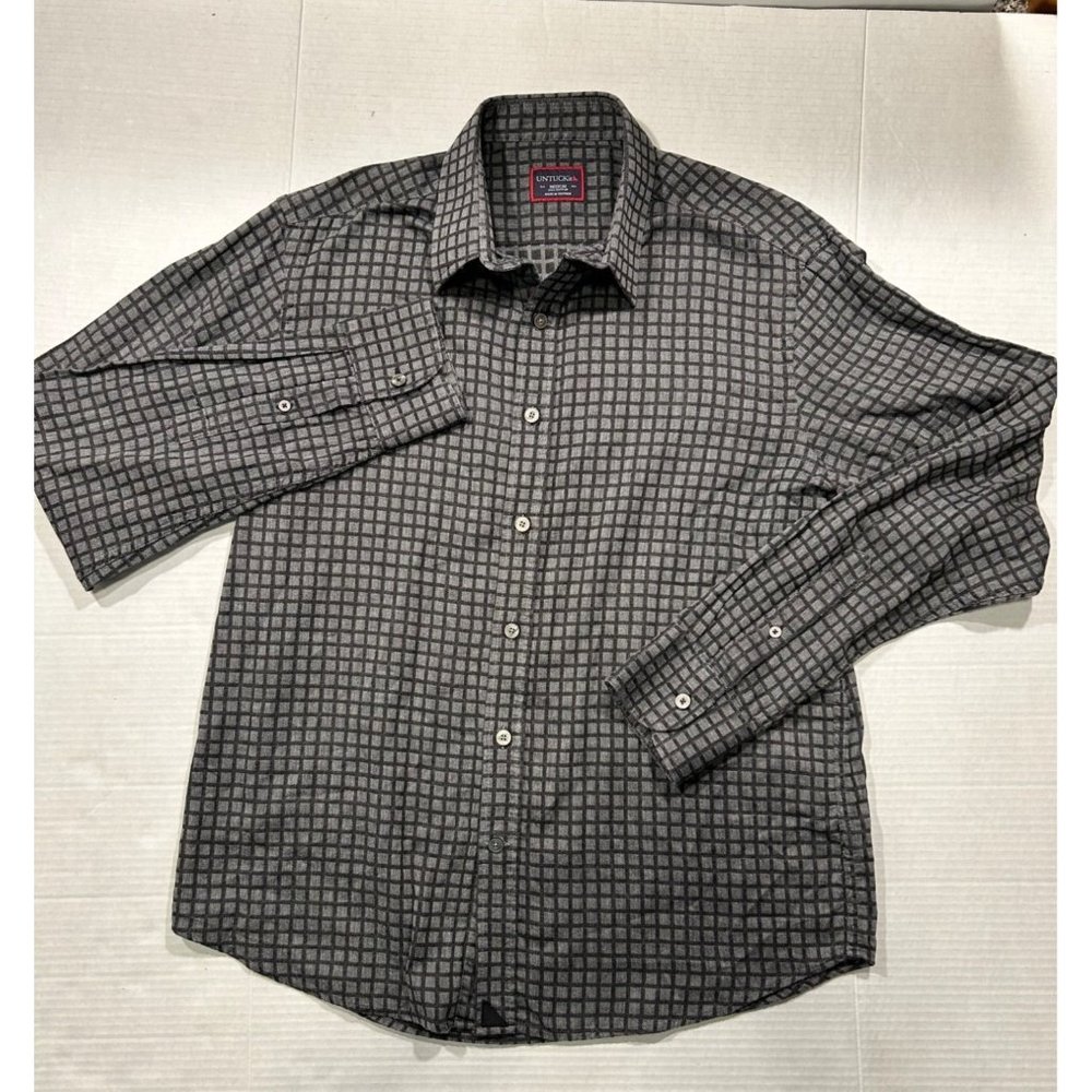 Untuckit Mens Black Gray Long Sleeve‎ Button Up Shirt Size Medium - Picture 2 of 9